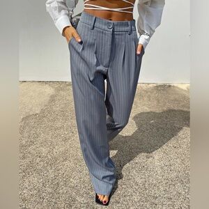 Princess Polly Archer Pinstripe Pants Gray High Waisted Trouser Size 4